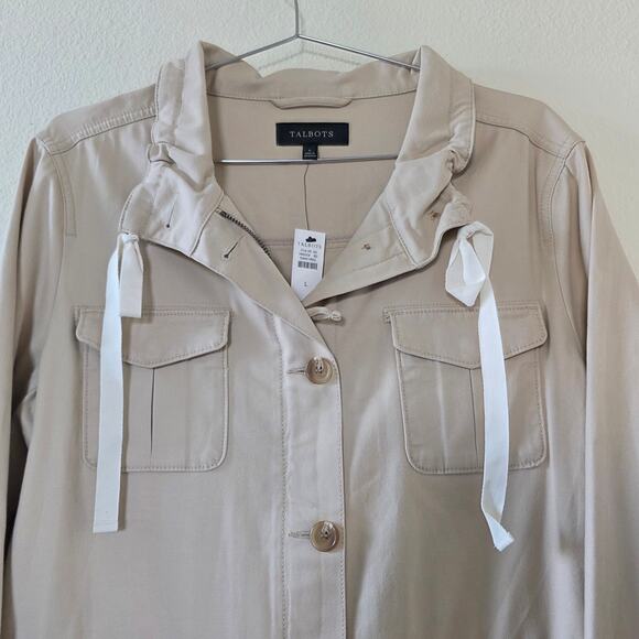 Talbots Button Front Jacket Beige Khaki Women Size L Long Sleeve NEW - Picture 2 of 13